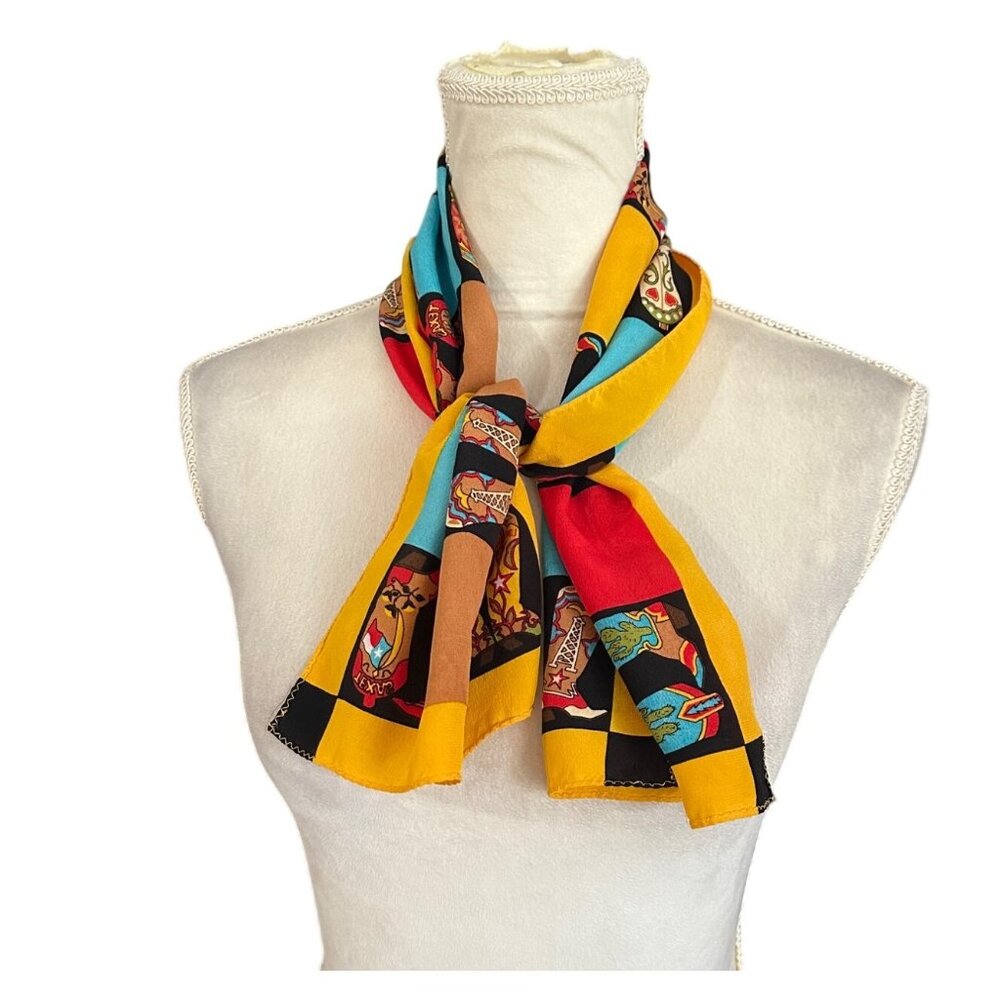 Bob Mackie Wearable Art Scarf Western Cowboy Boots Cactus Whimsical 100% Silk